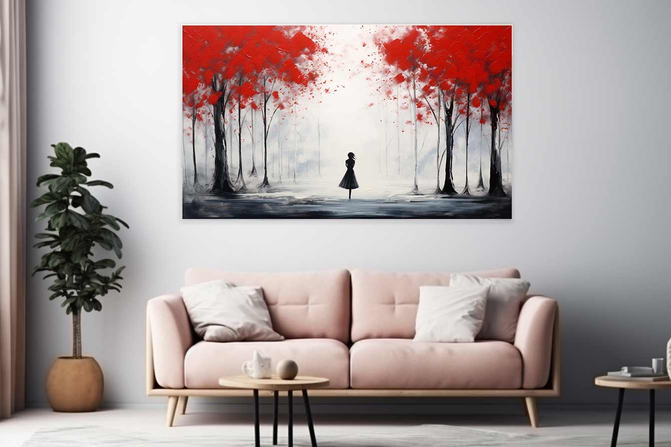 Red Tree Art Painting Canvas Art Print-1