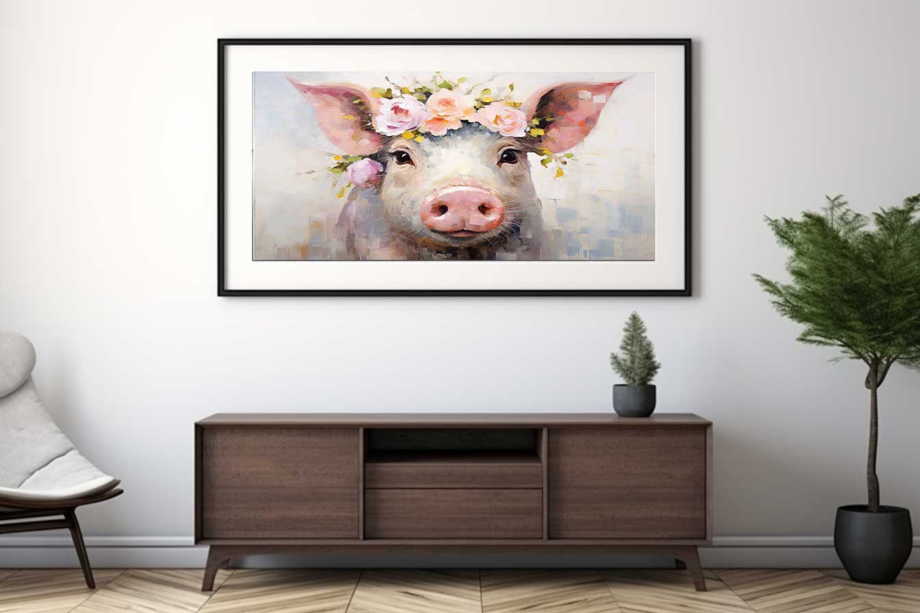 Pig Flower Modern Art Painting Canvas Art Print-1
