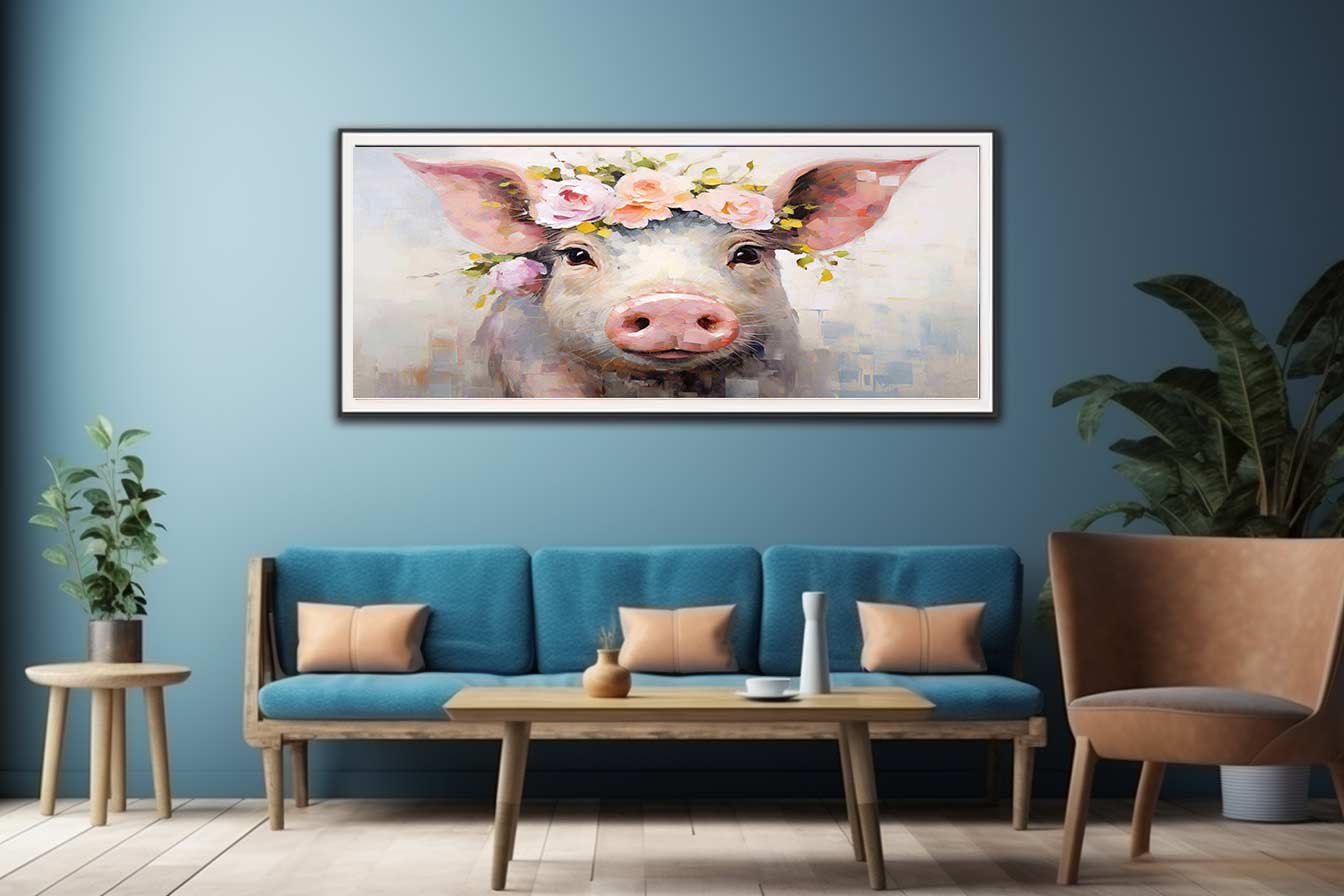 Pig Flower Modern Art Painting Canvas Art Print-2