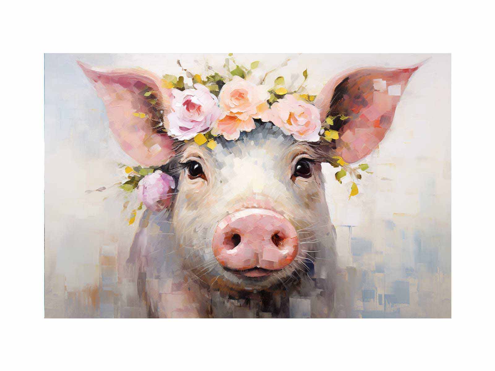 Pig Flower Modern Art Painting Canvas Art Print-0
