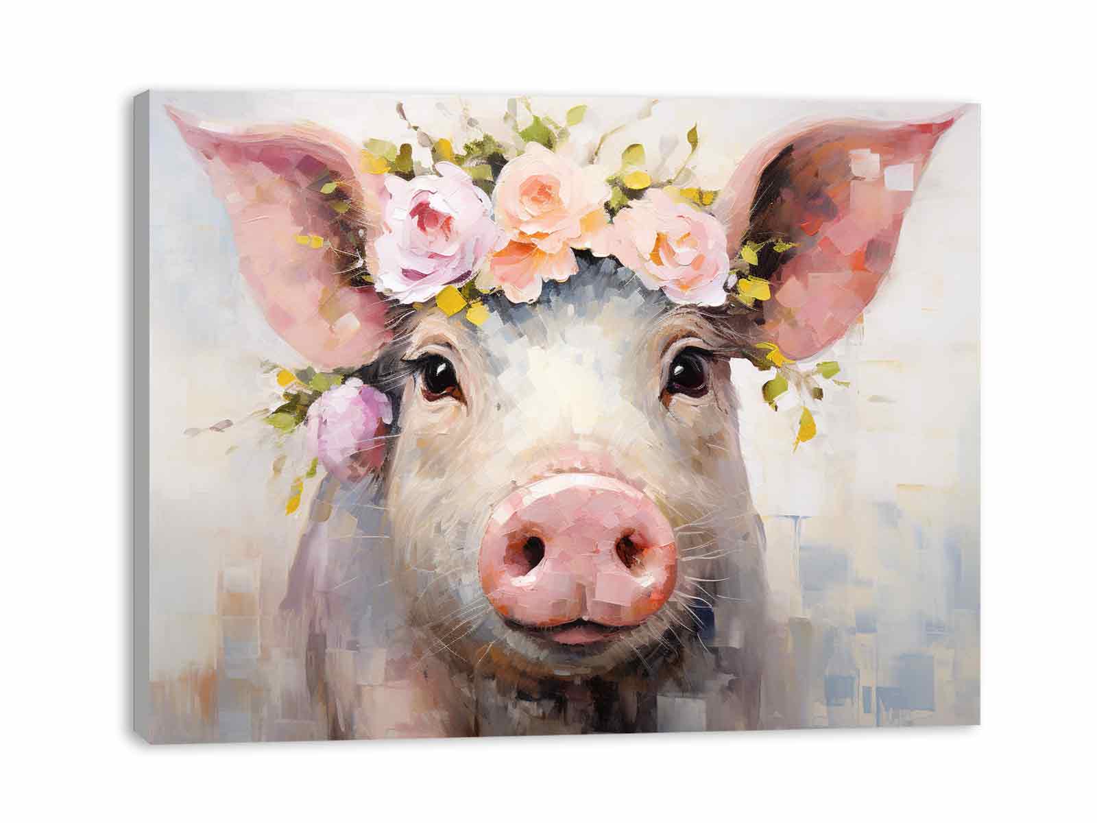 Pig Flower Modern Art Painting Canvas Art Print-3