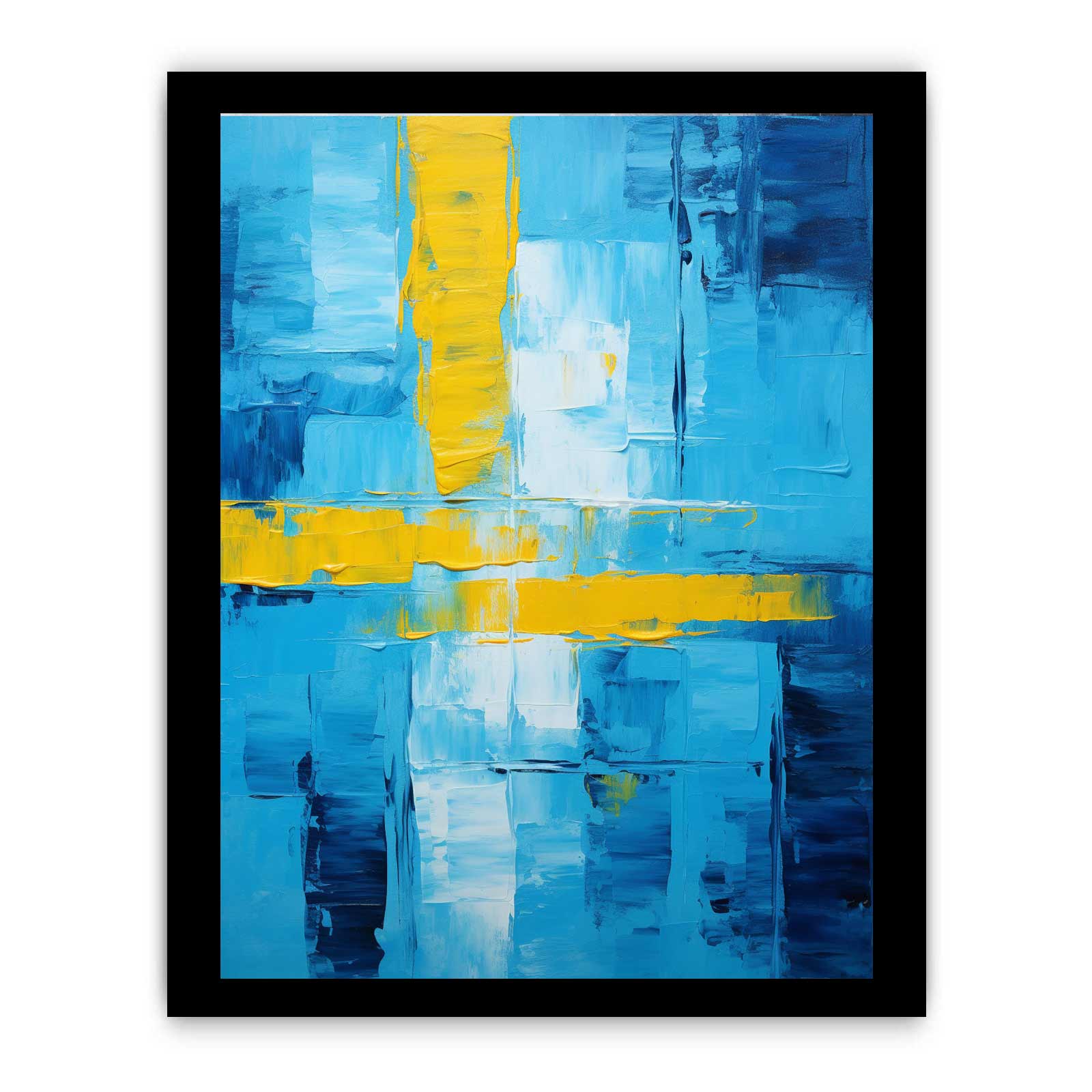 Abstract Blue Yellow palette knife painting-7