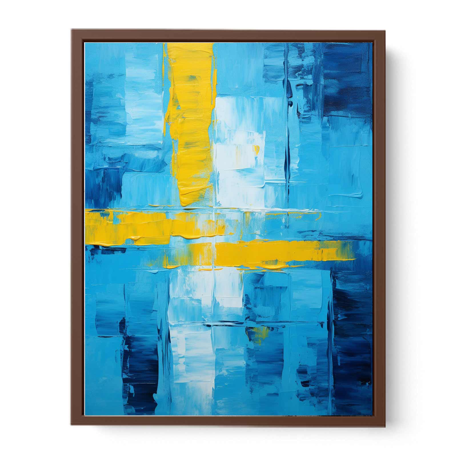 Abstract Blue Yellow palette knife painting-6