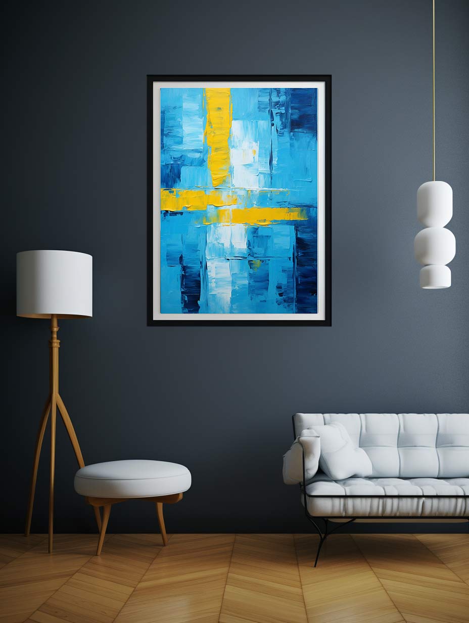 Abstract Blue Yellow palette knife painting-2