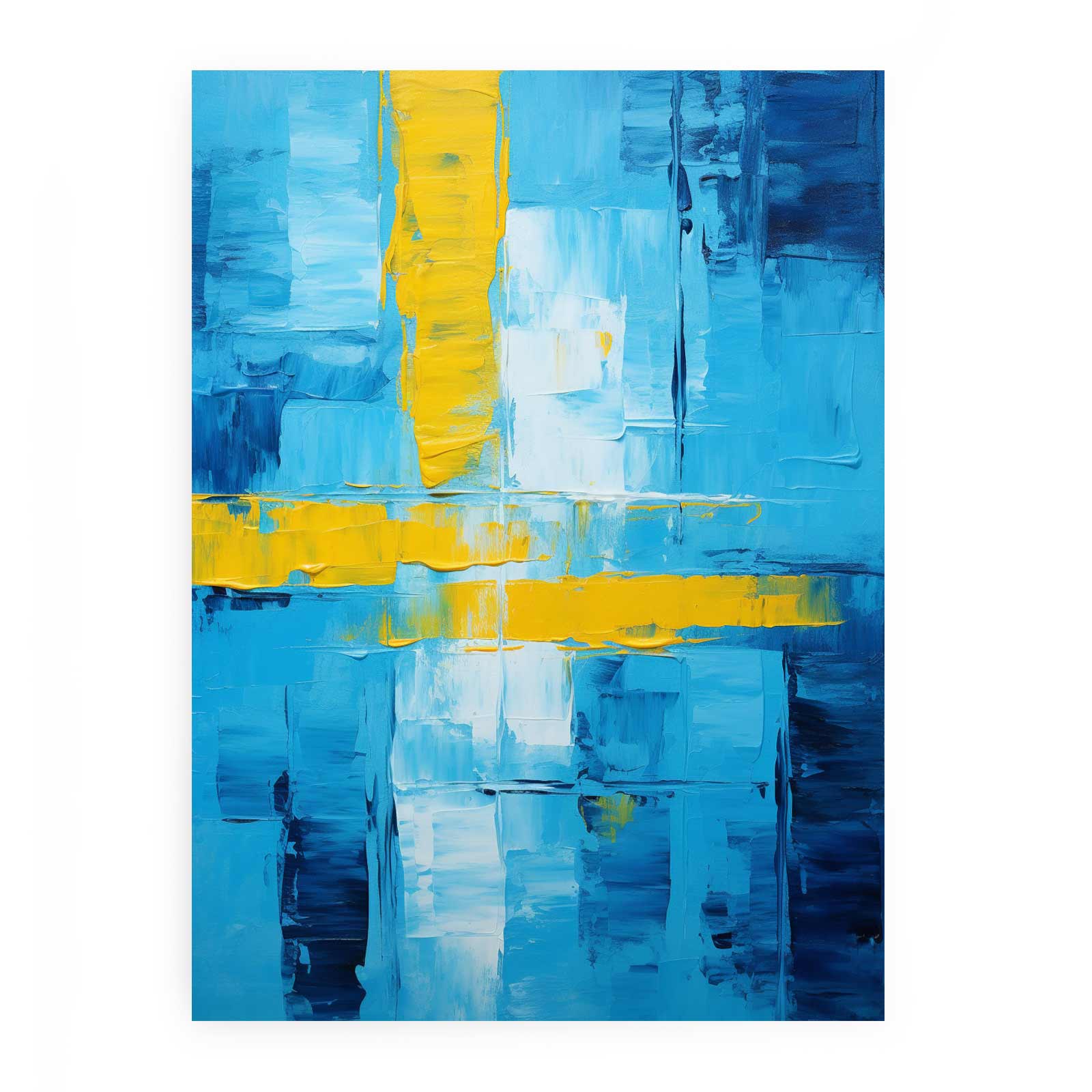 Abstract Blue Yellow palette knife painting-0