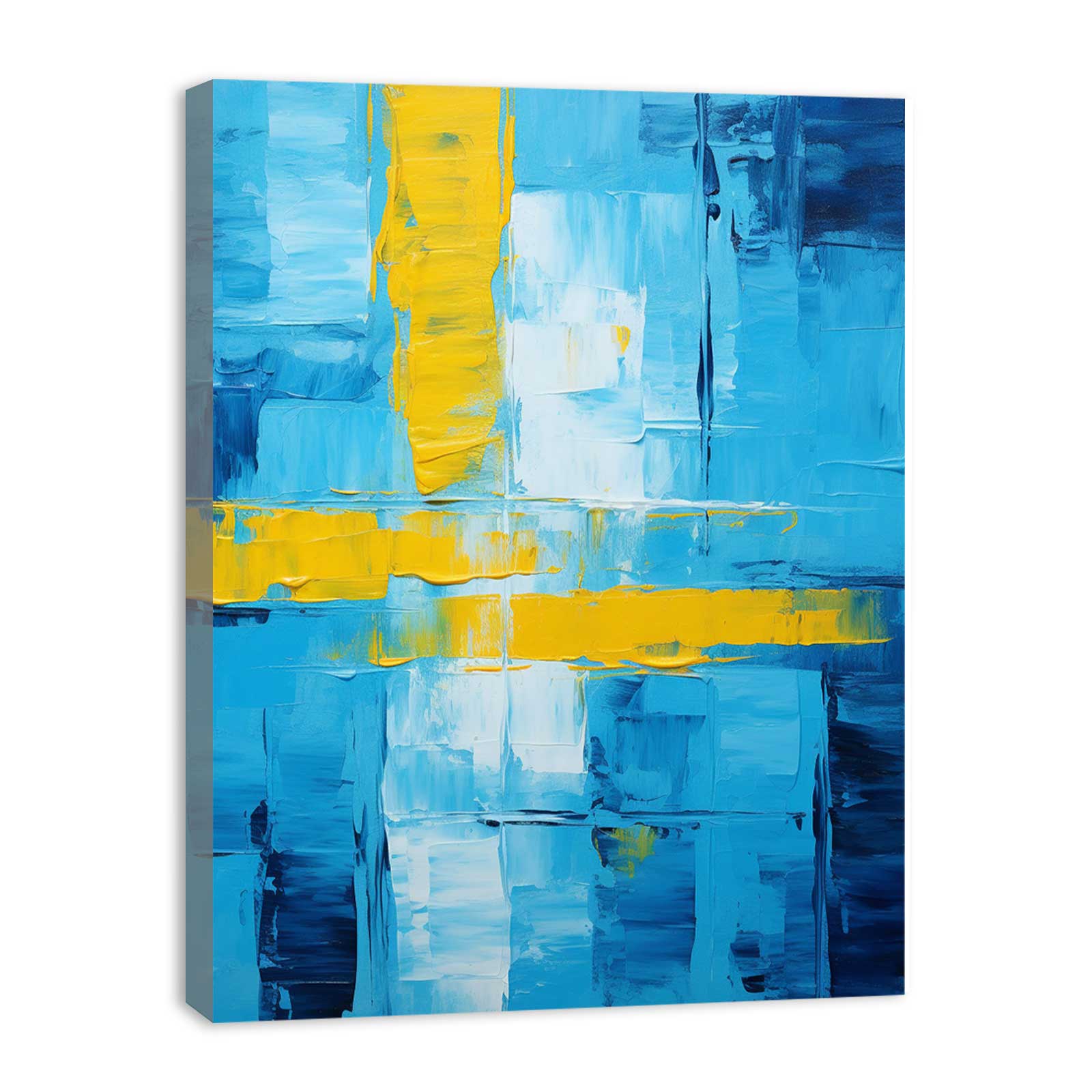 Abstract Blue Yellow palette knife painting-3