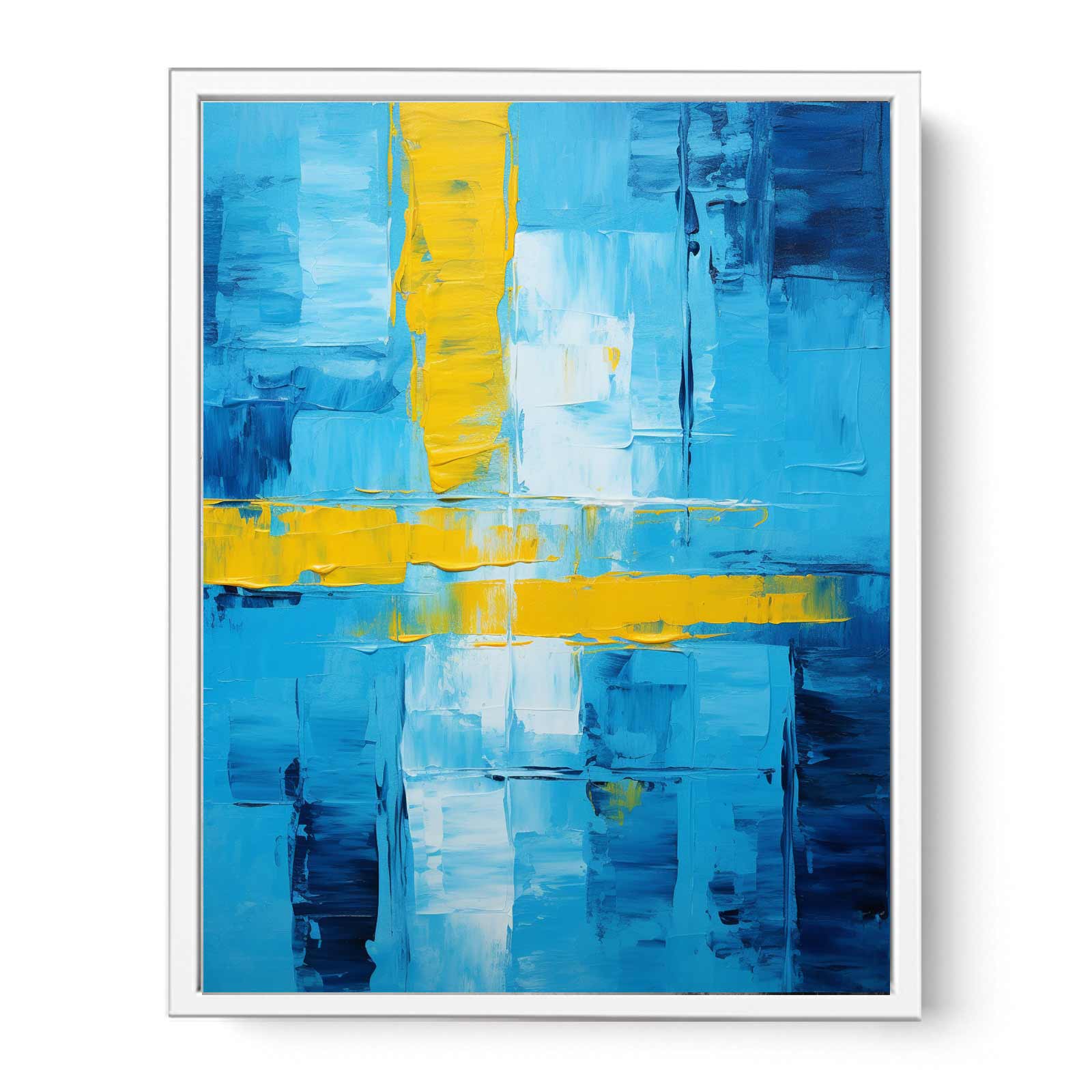 Abstract Blue Yellow palette knife painting-5