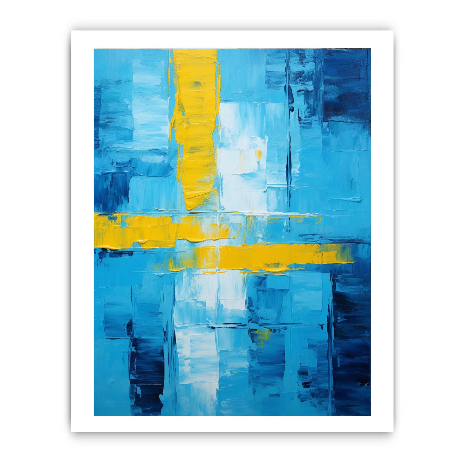 Abstract Blue Yellow palette knife painting-8