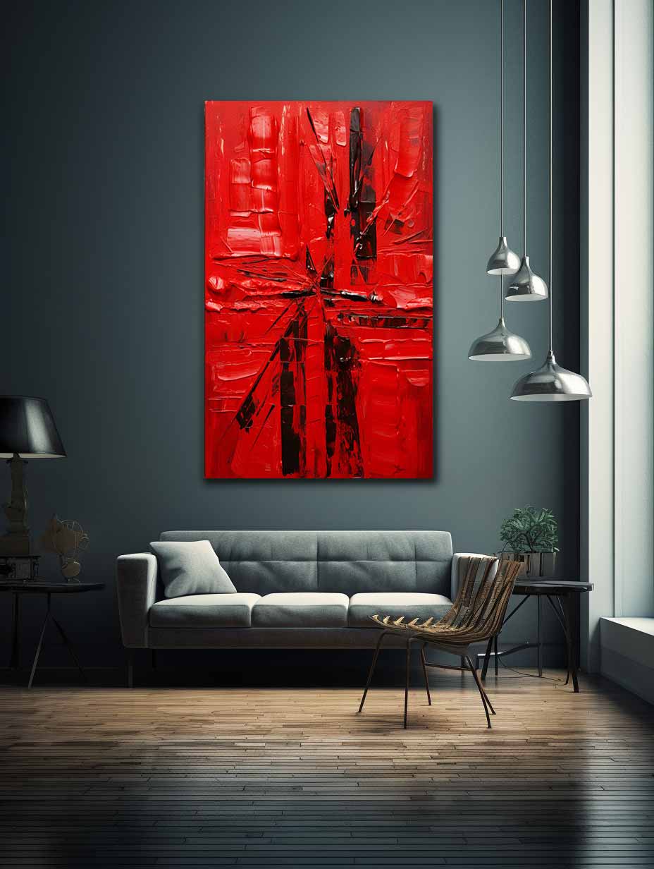 Knife Red Abstract Art palette knife painting-1