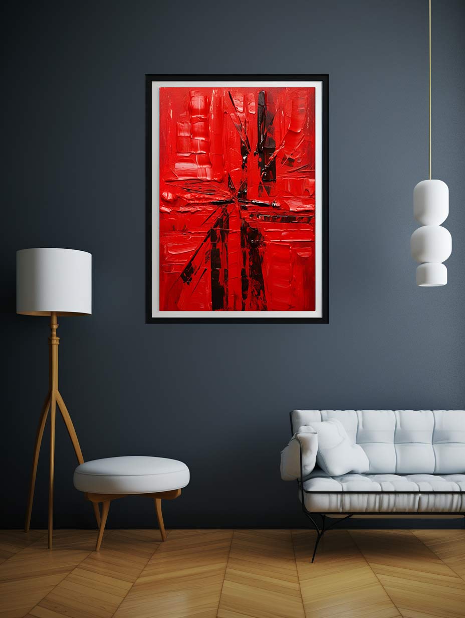 Knife Red Abstract Art palette knife painting-2