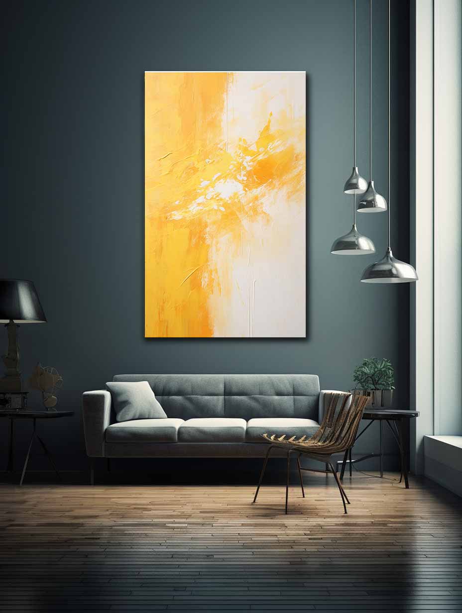 Yellow White Abstract Painting Canvas Art Print-1