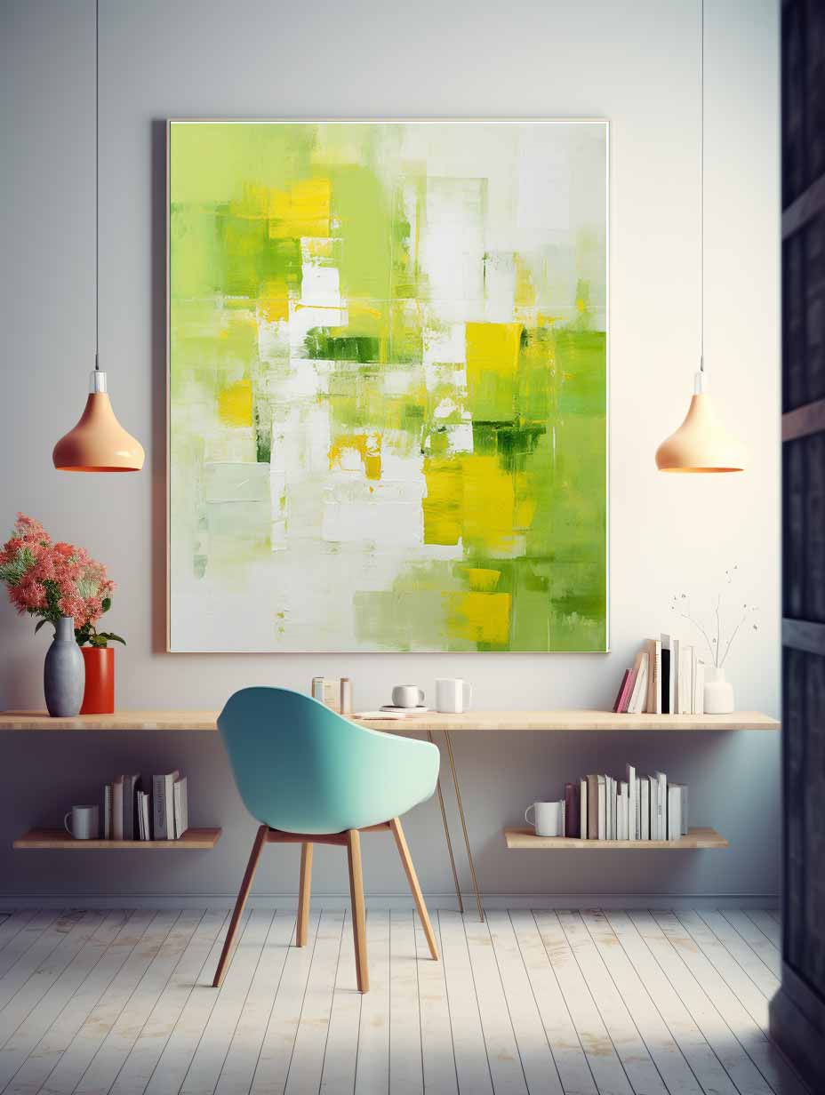 Abstract Painting Green Yellow Canvas Art Print-1