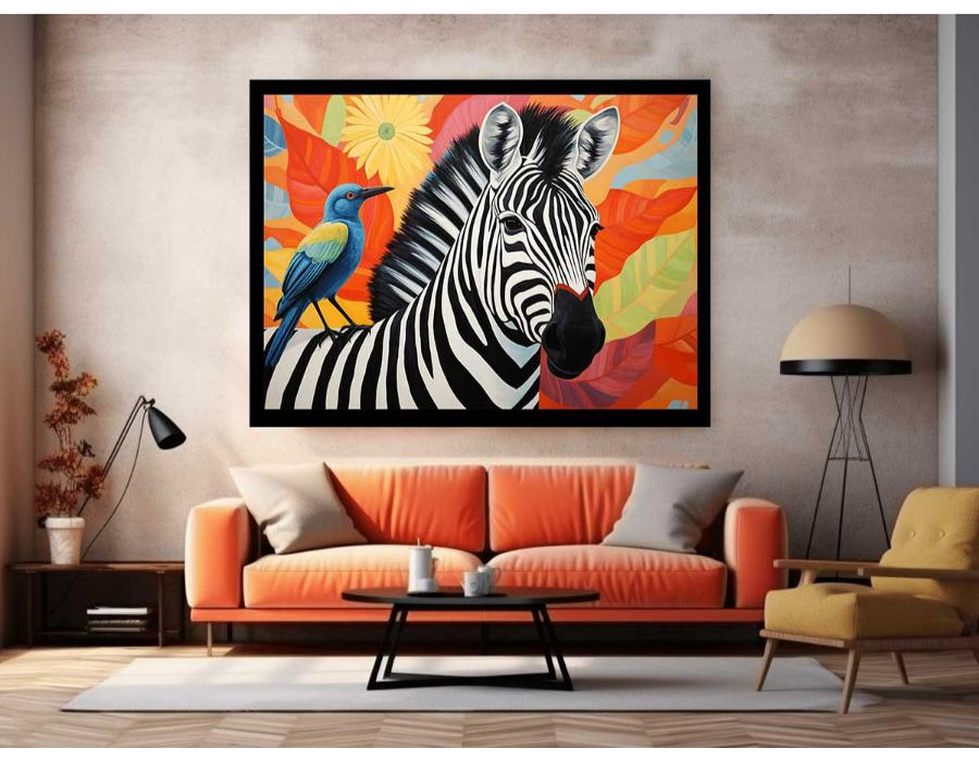 Zebra Bird Modern Art Canvas Art Print-2