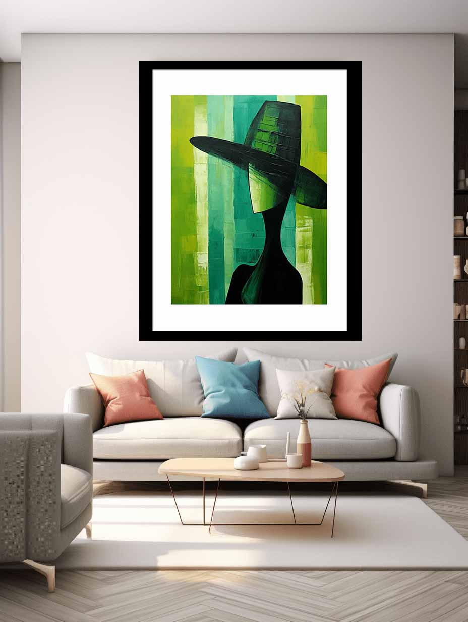 Green Hat Modern Women Art Canvas Art Print-1