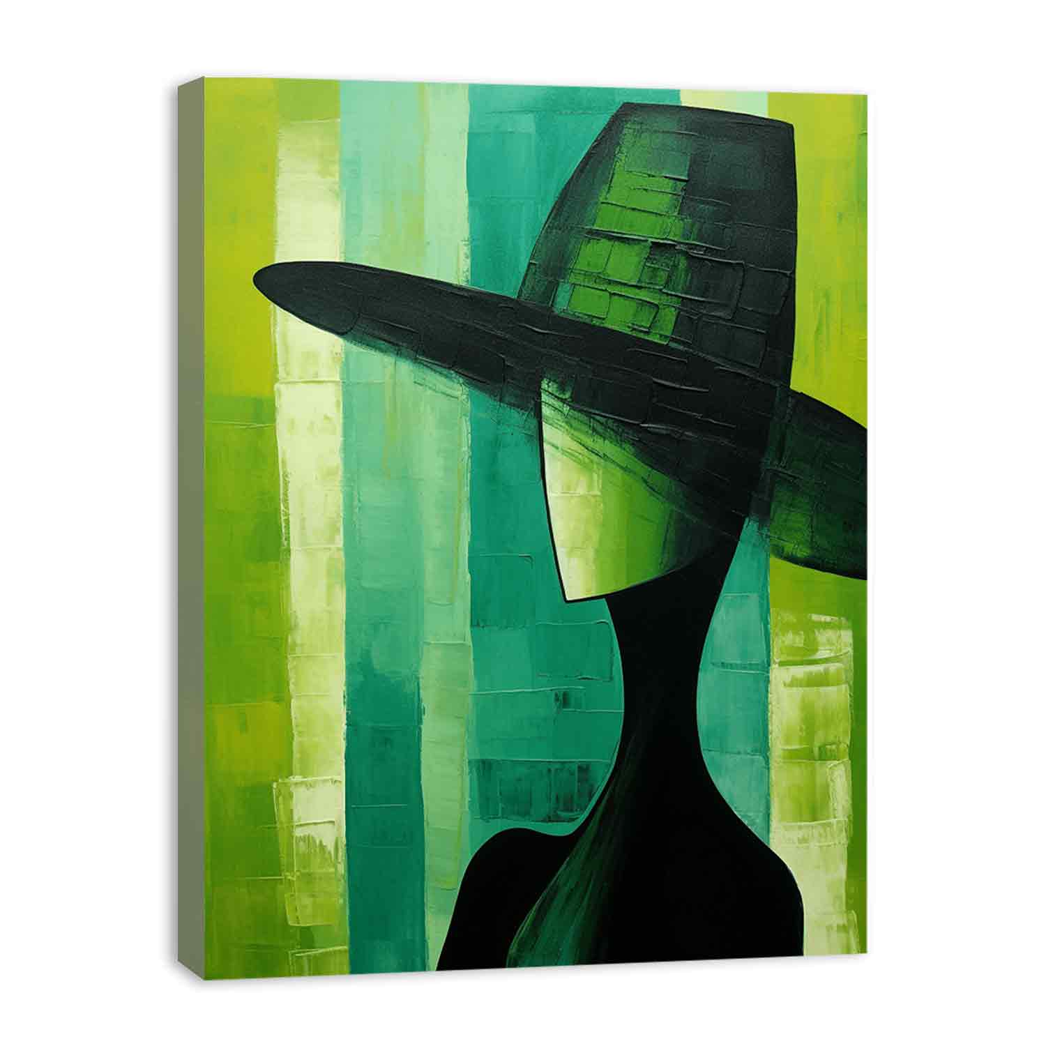 Green Hat Modern Women Art Canvas Art Print-3