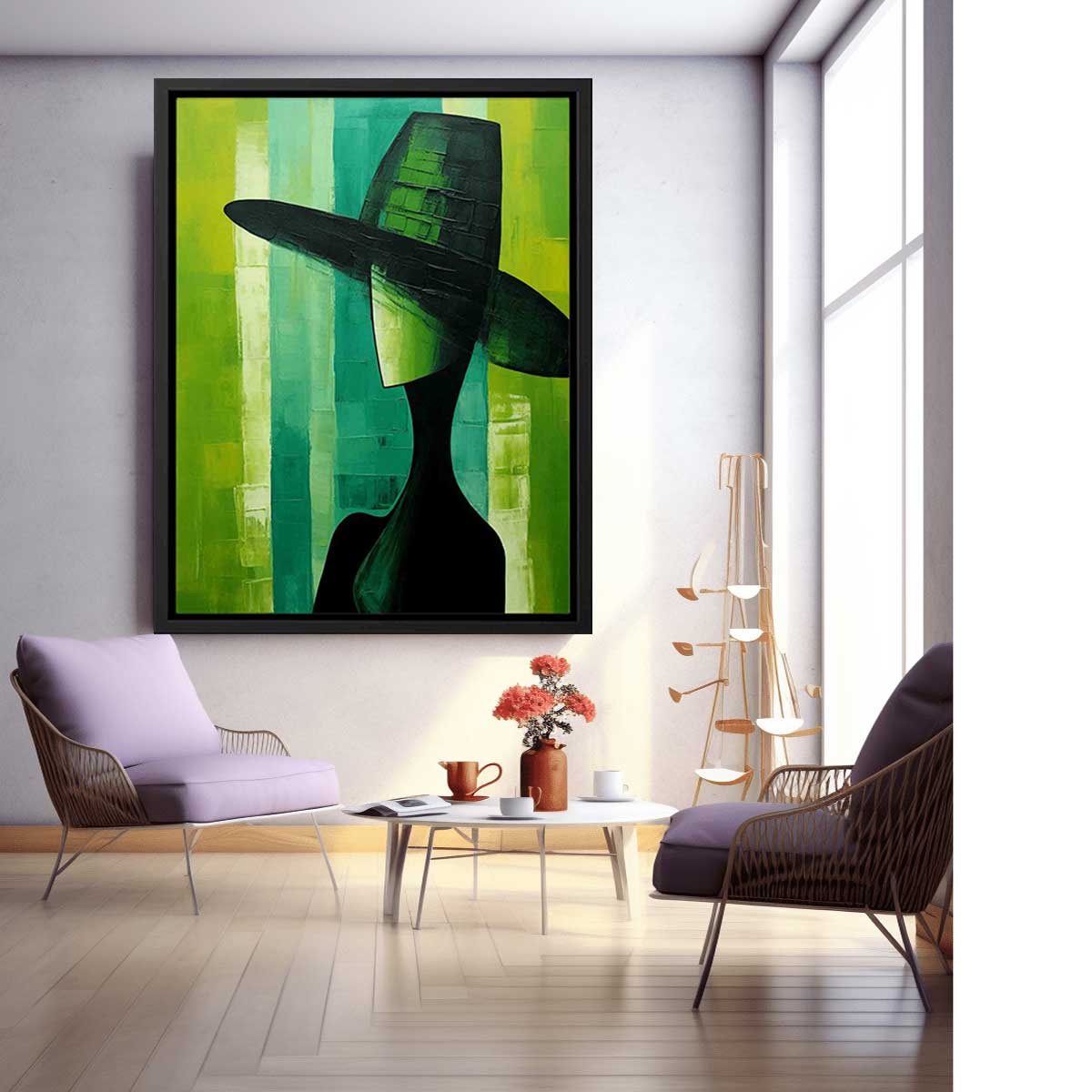 Green Hat Modern Women Art Canvas Art Print-2