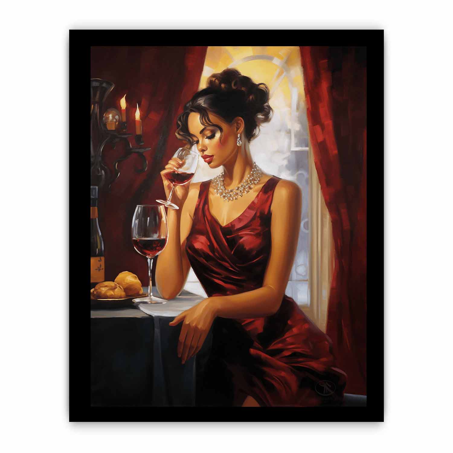 Lady Wine Table Modern Art Painting Canvas Art Print-7