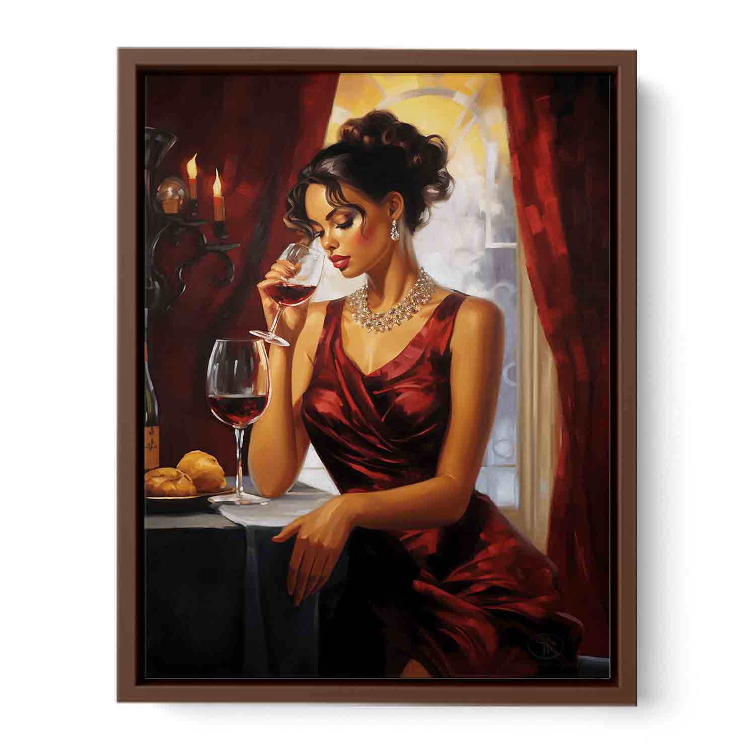 Lady Wine Table Modern Art Painting Canvas Art Print-6