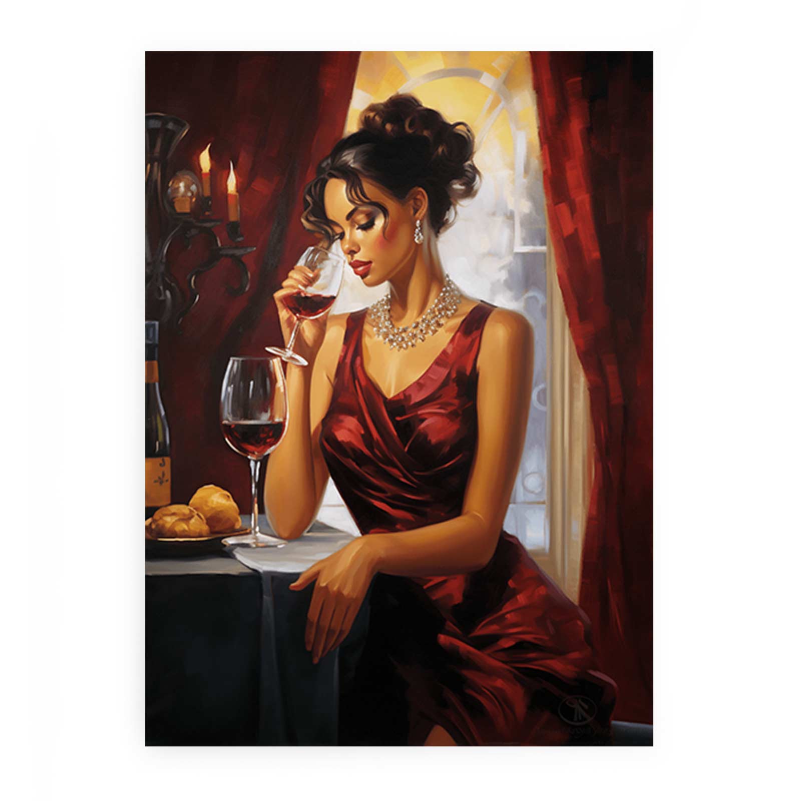 Lady Wine Table Modern Art Painting Canvas Art Print-0