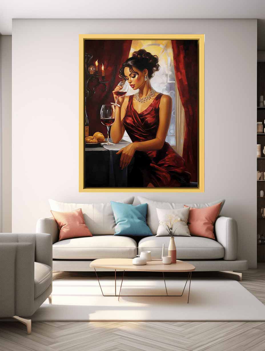 Lady Wine Table Modern Art Painting Canvas Art Print-1