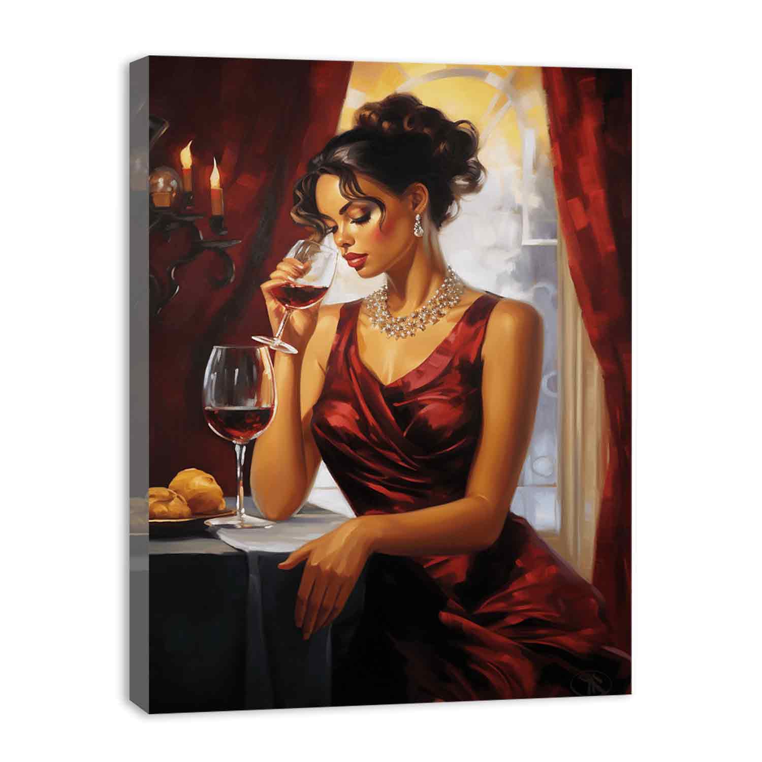 Lady Wine Table Modern Art Painting Canvas Art Print-3