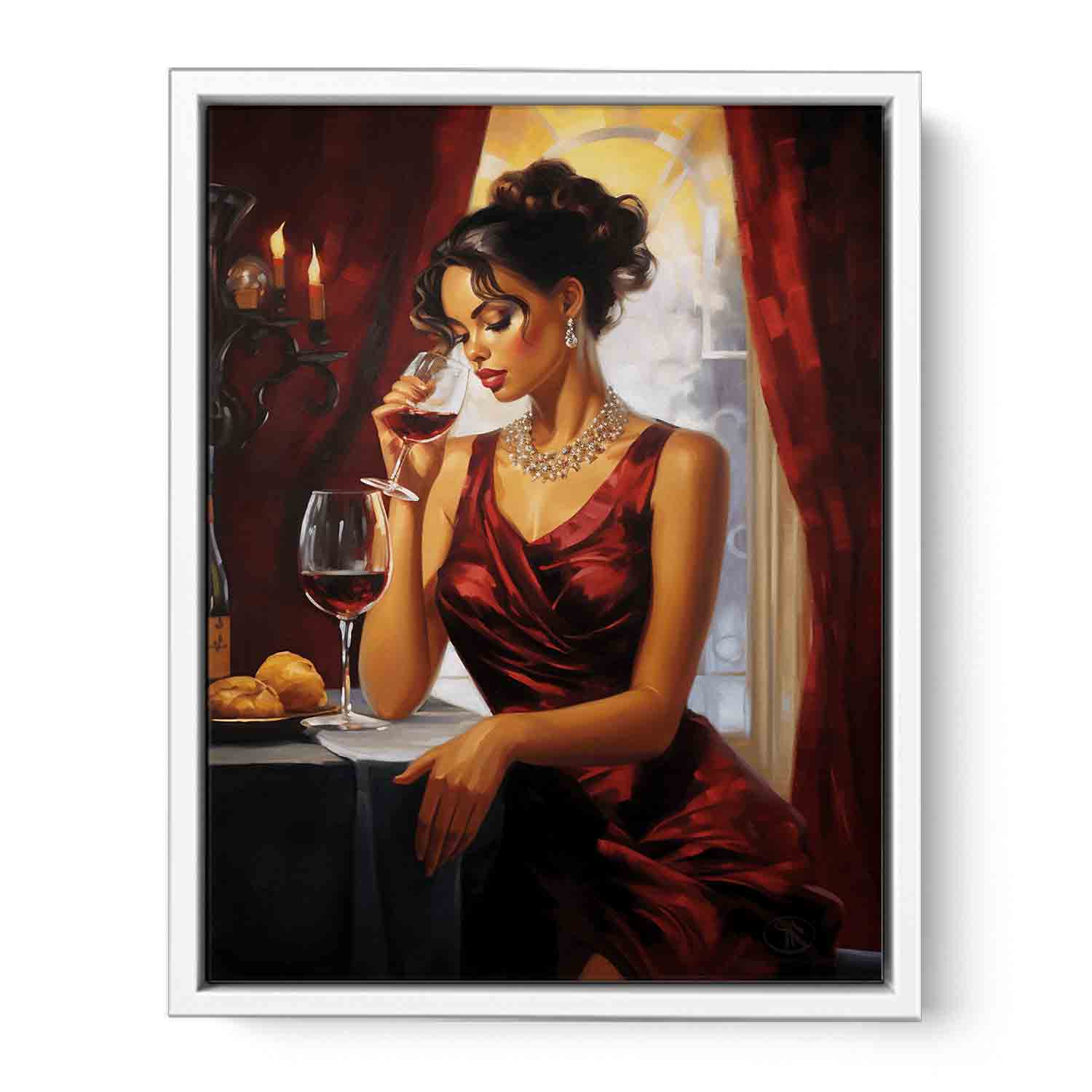Lady Wine Table Modern Art Painting Canvas Art Print-5