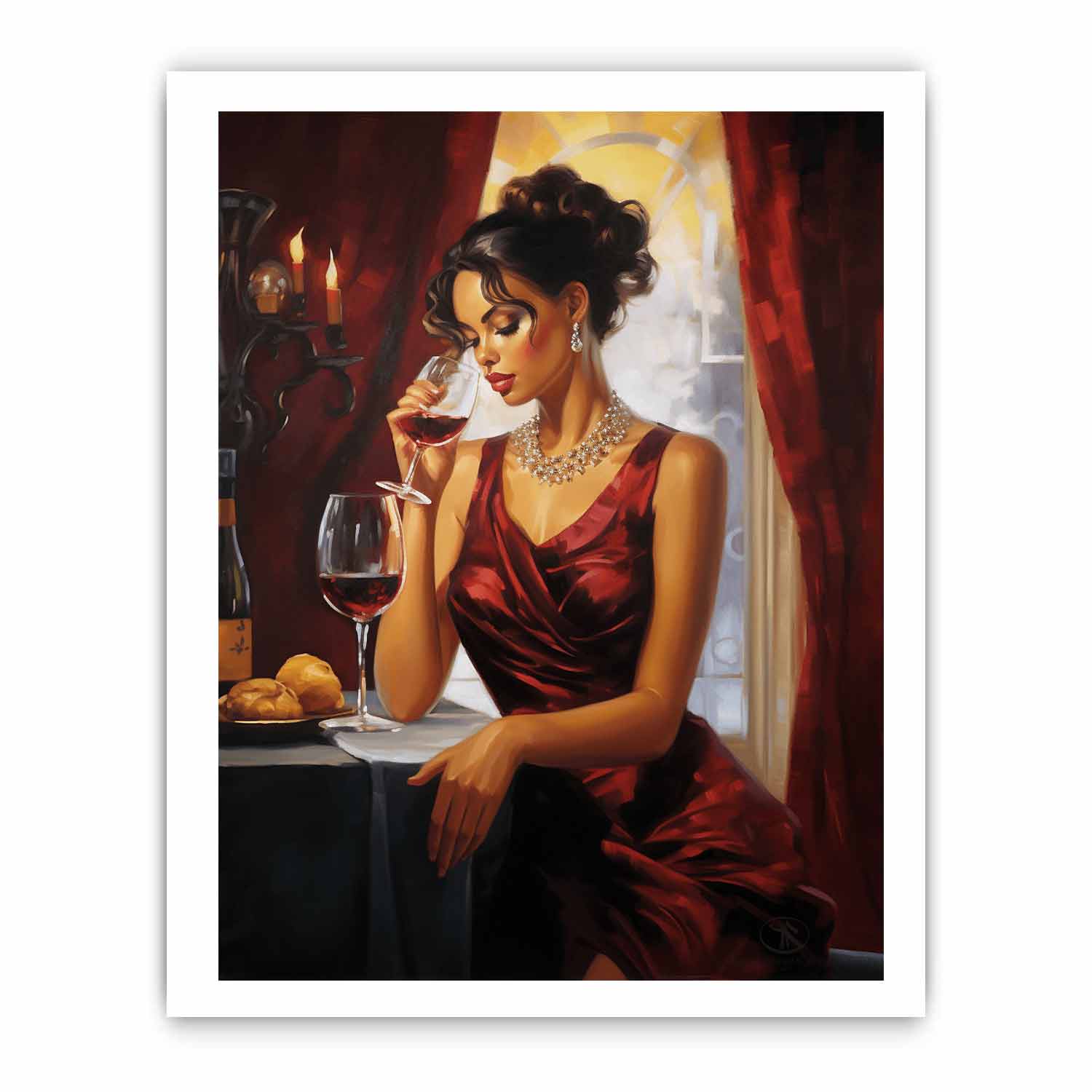Lady Wine Table Modern Art Painting Canvas Art Print-8