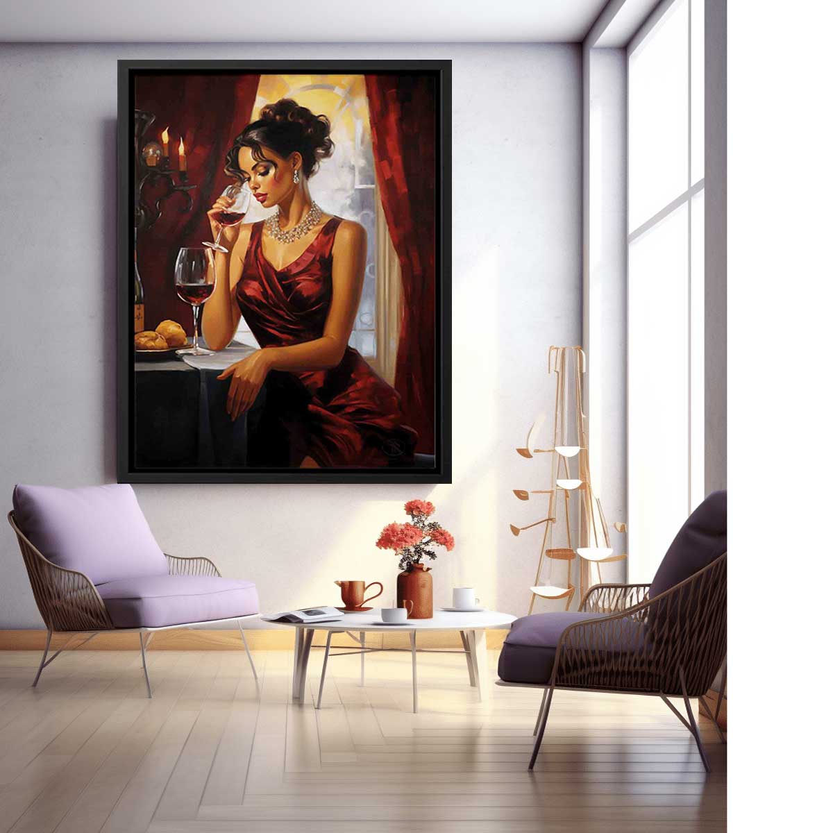 Lady Wine Table Modern Art Painting Canvas Art Print-2