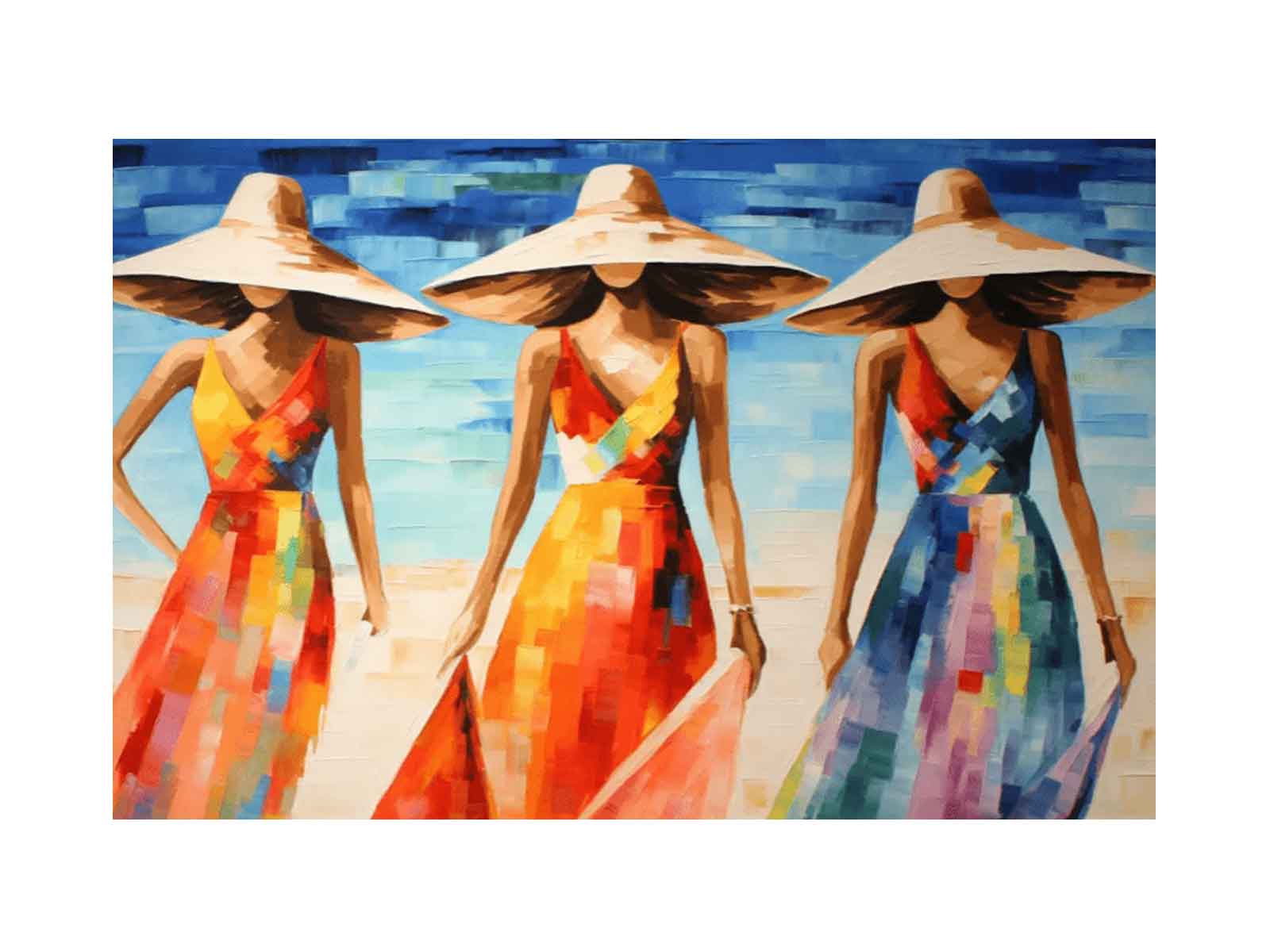 Modern Art Three Bikini Ladies Canvas Art Print-0