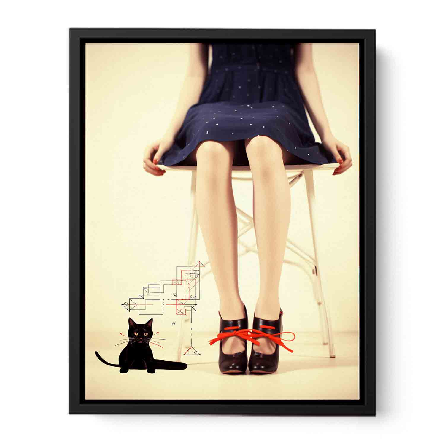Sexy Girl  & cat  Modern Art Canvas Art Print-4