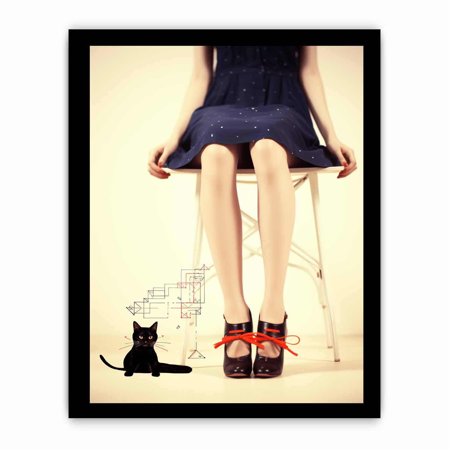 Sexy Girl  & cat  Modern Art Canvas Art Print-7