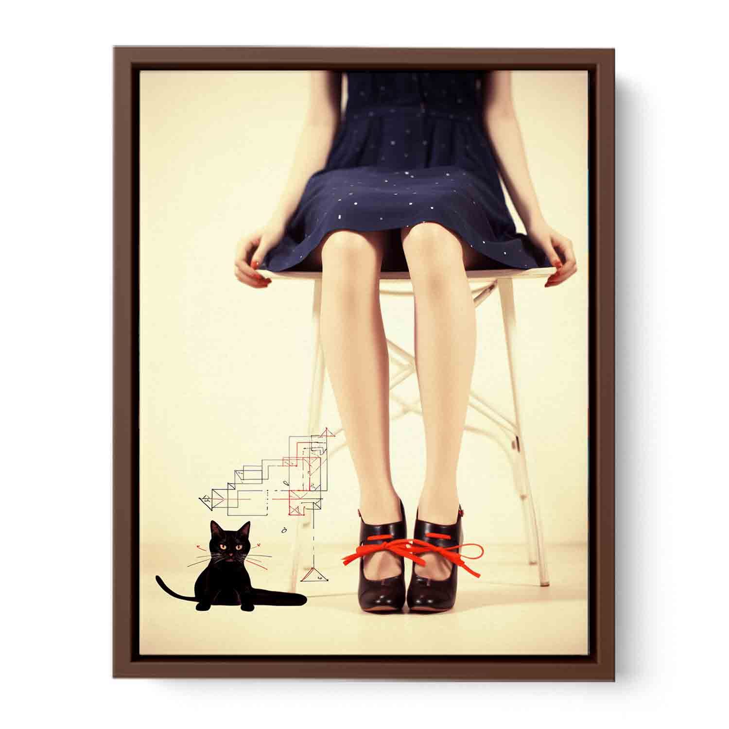 Sexy Girl  & cat  Modern Art Canvas Art Print-6