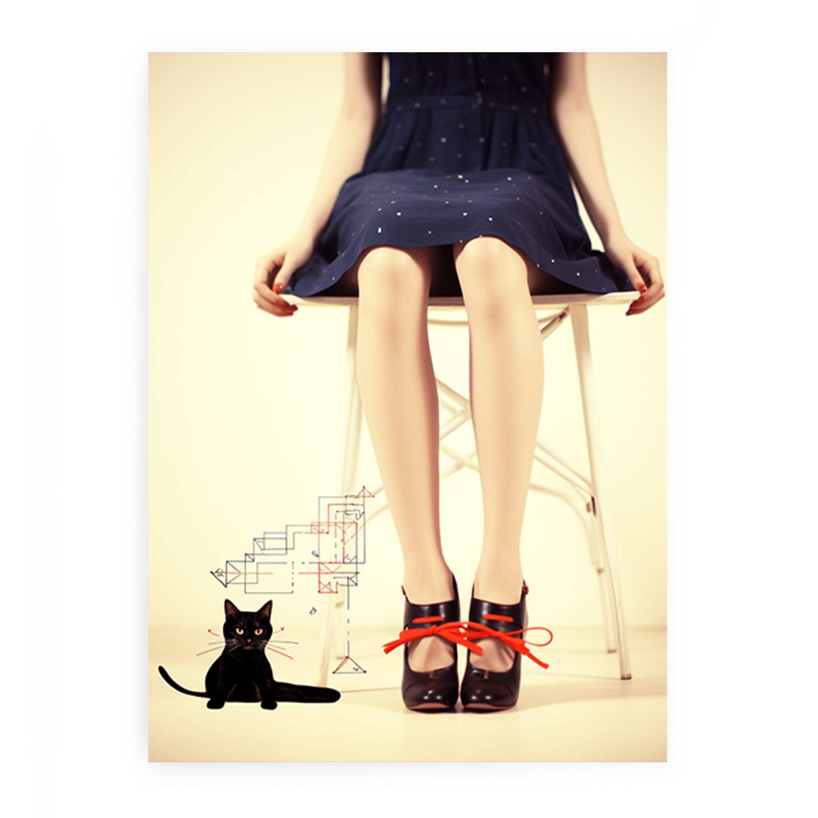 Sexy Girl  & cat  Modern Art Canvas Art Print-0