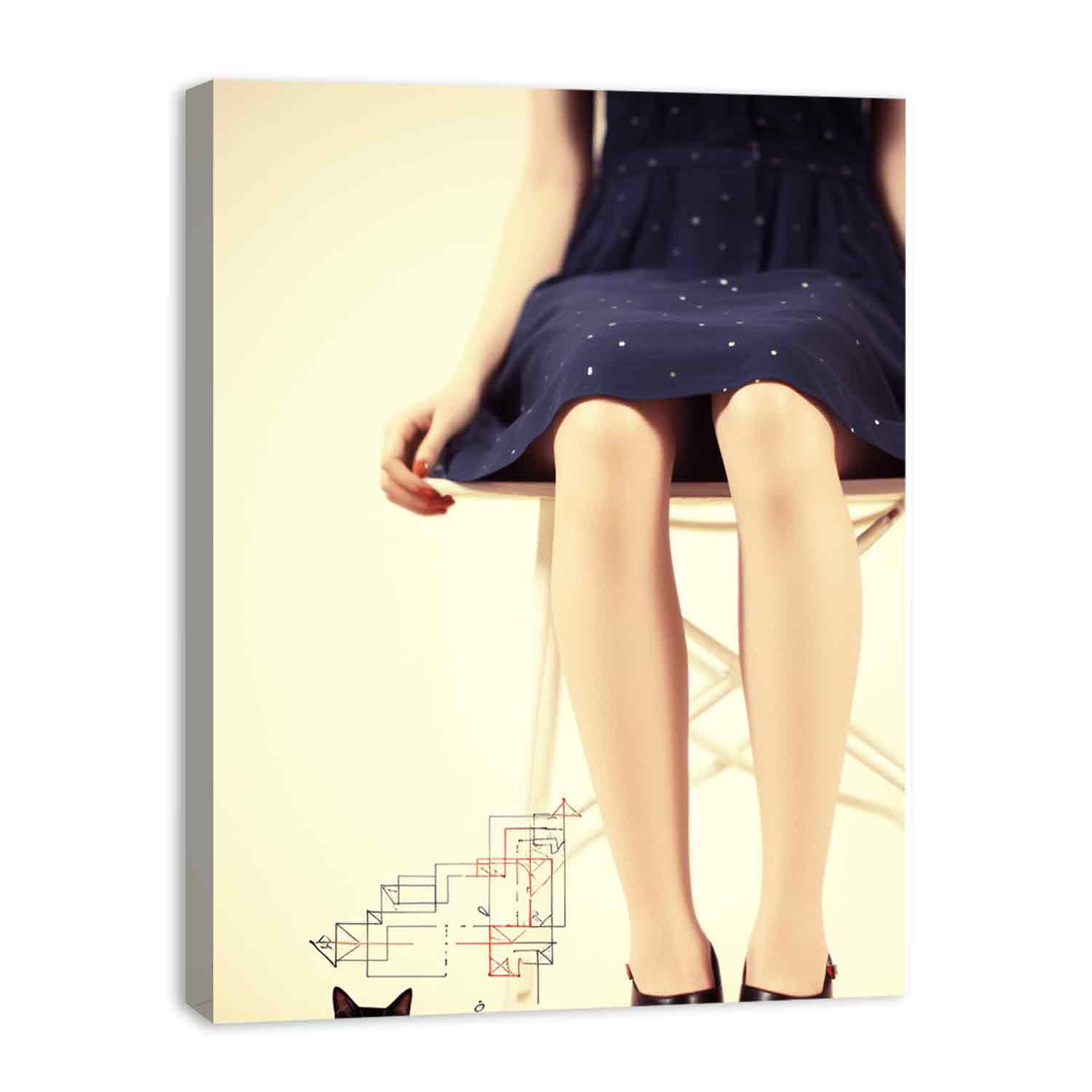 Sexy Girl  & cat  Modern Art Canvas Art Print-3