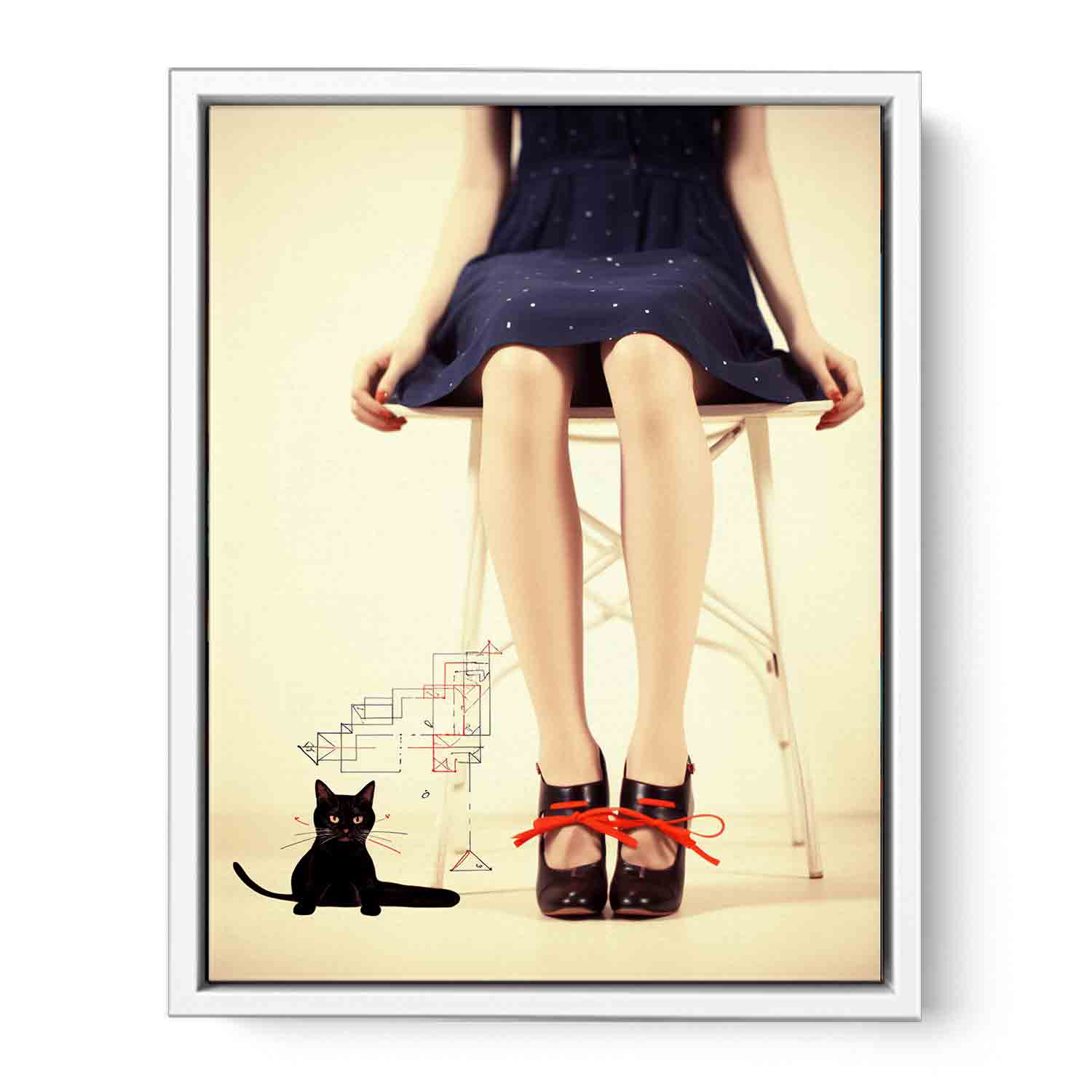 Sexy Girl  & cat  Modern Art Canvas Art Print-5