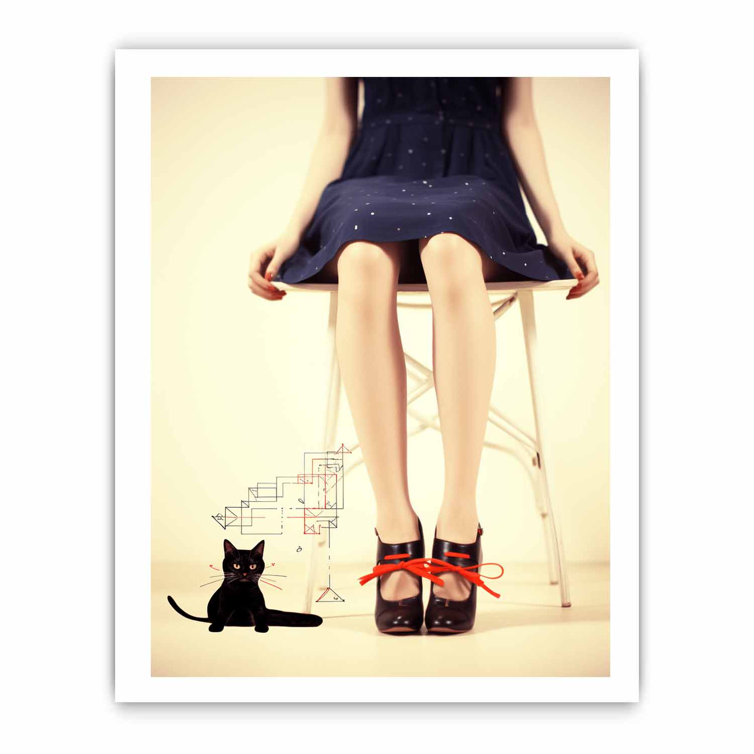 Sexy Girl  & cat  Modern Art Canvas Art Print-8