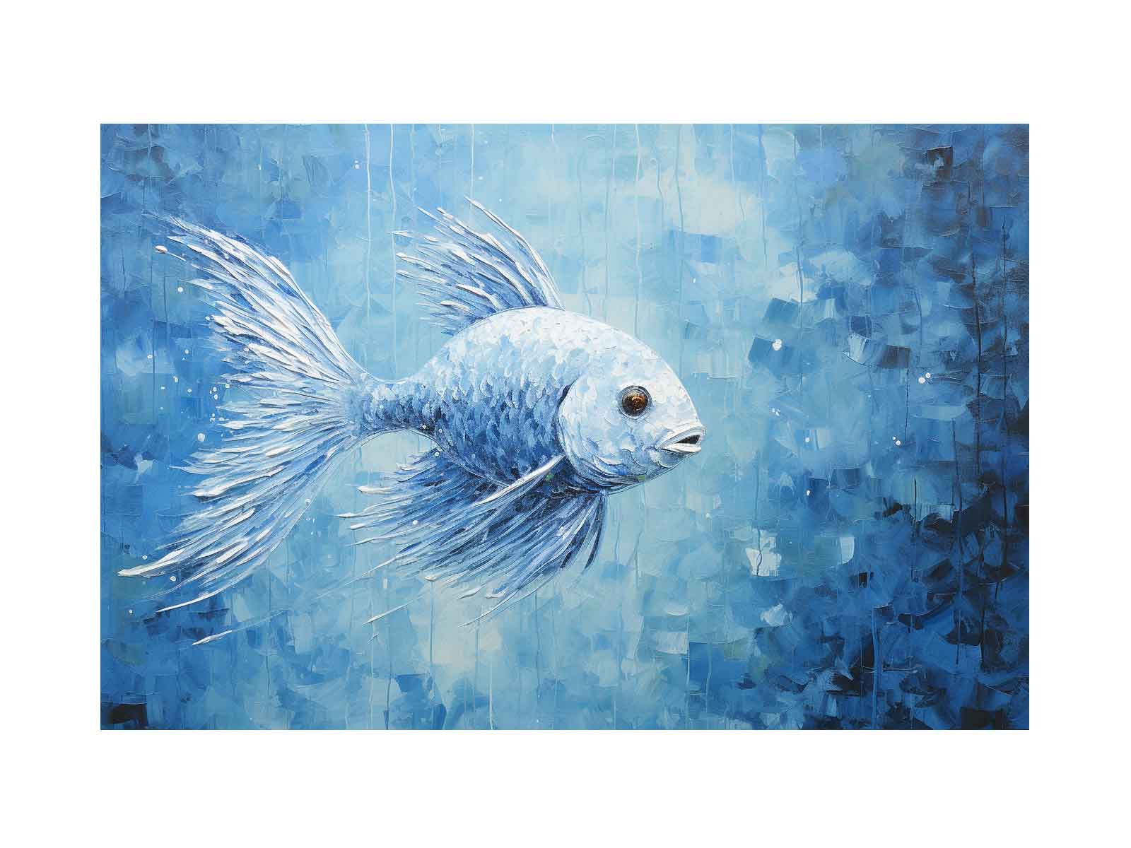 Blue Fish Canvas Painting Print-0