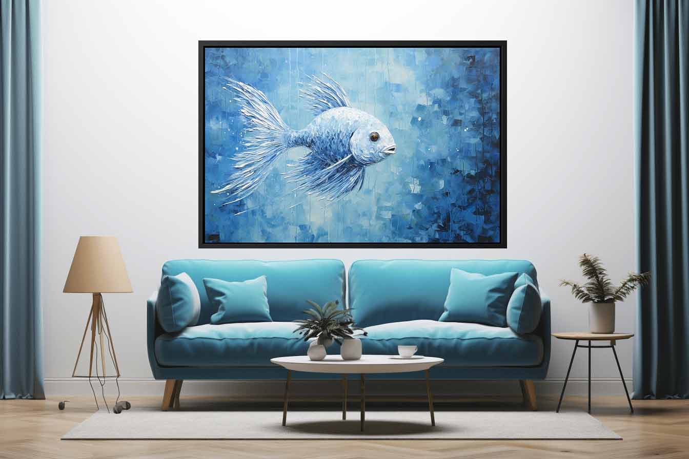 Blue Fish Canvas Painting Print-1