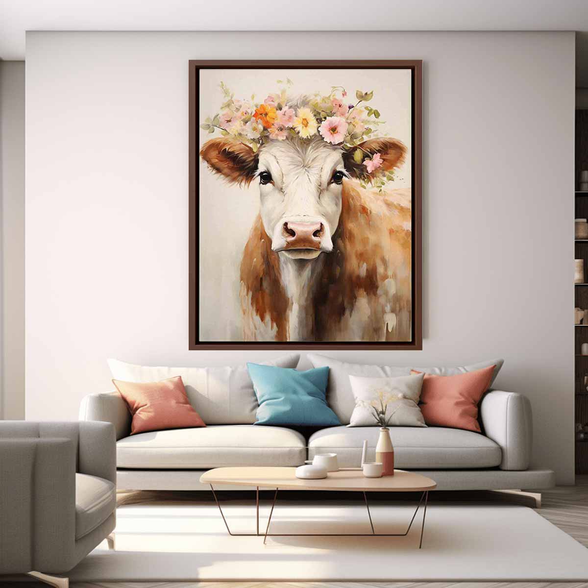 Brown Cow Canvas Painting Artwork-2