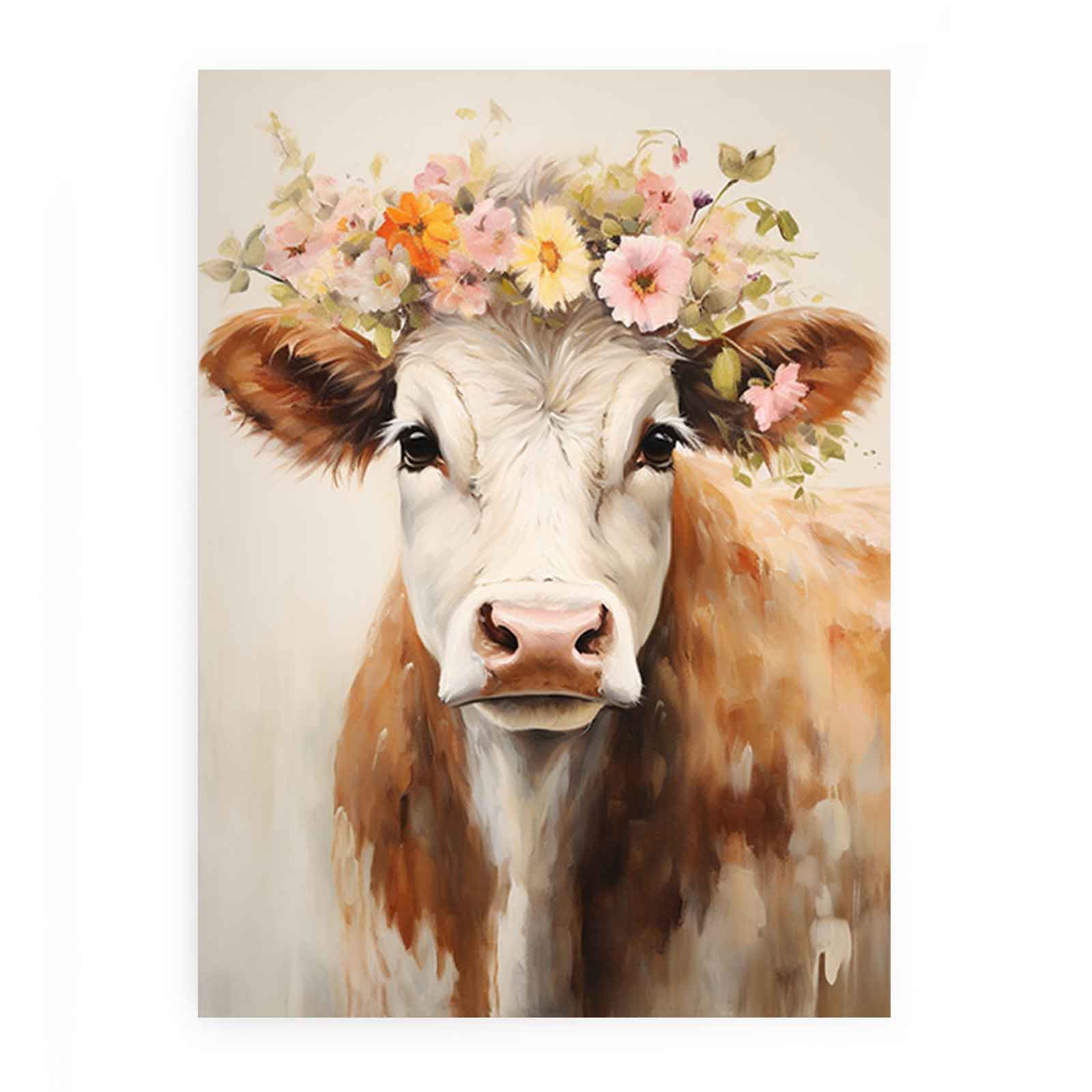 Brown Cow Canvas Painting Artwork-0