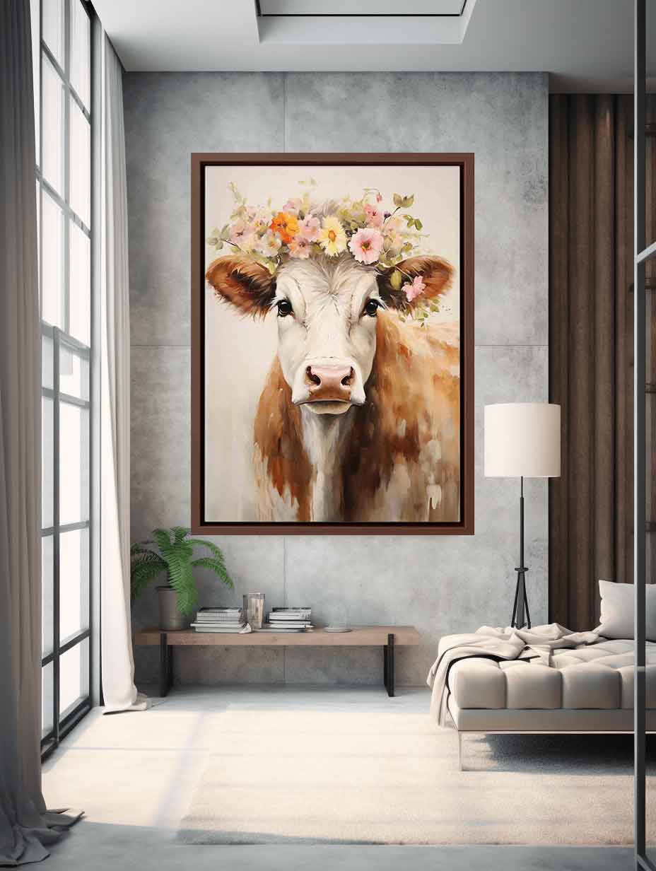 Brown Cow Canvas Painting Artwork-1