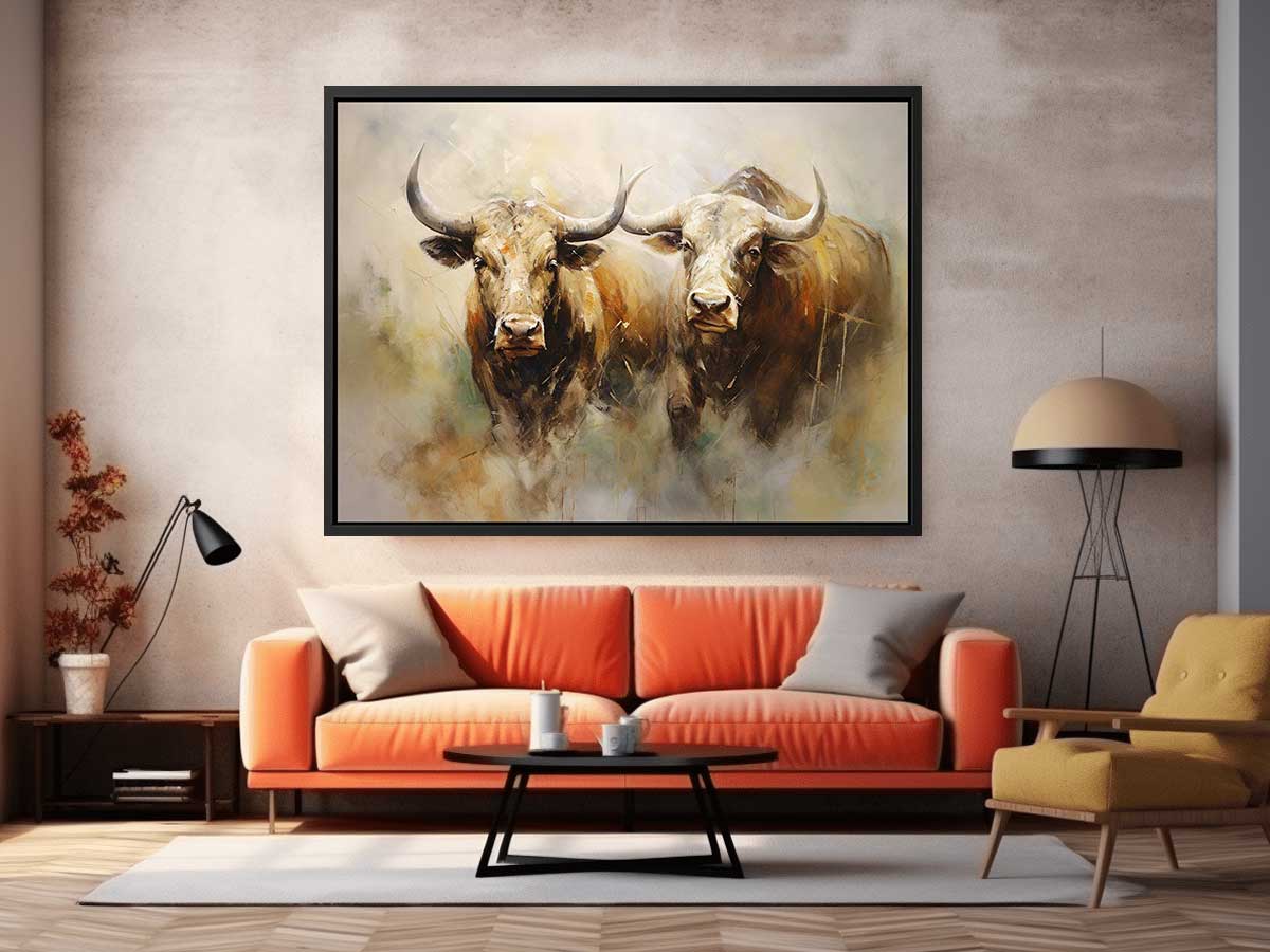 Two Buffaloes Canvas Painting-1