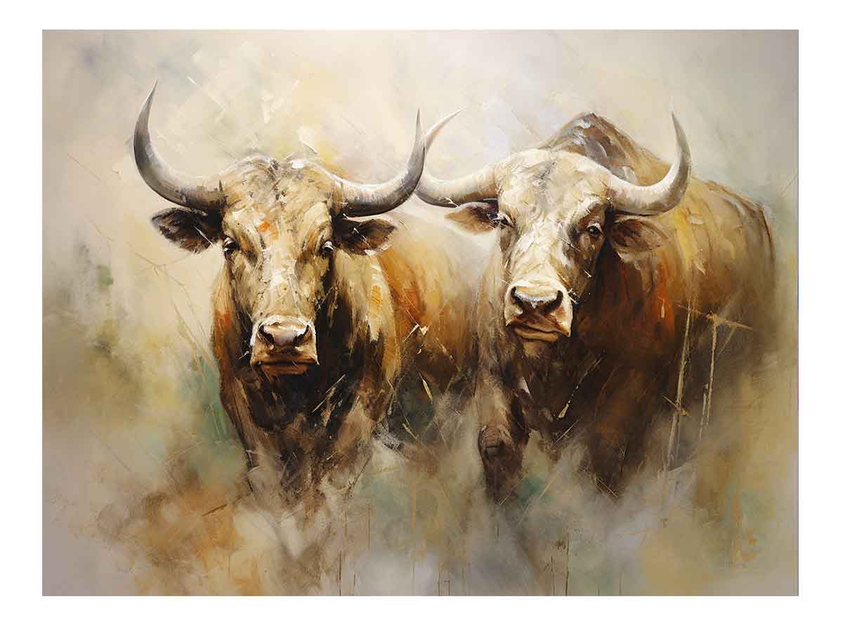 Two Buffaloes Canvas Painting-0