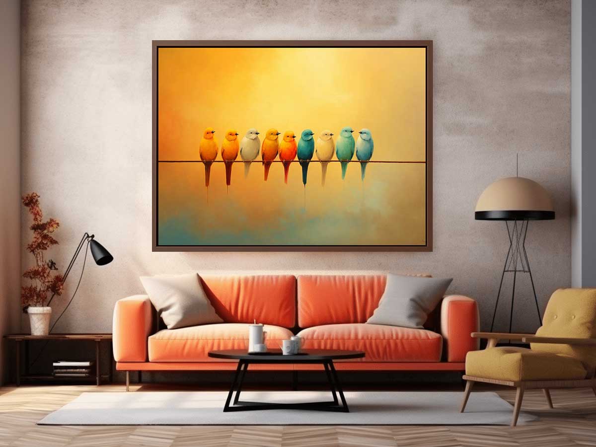 Birds  on wire Canvas Painting-1
