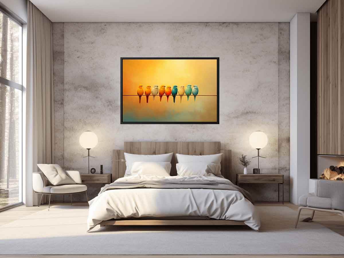 Birds  on wire Canvas Painting-2