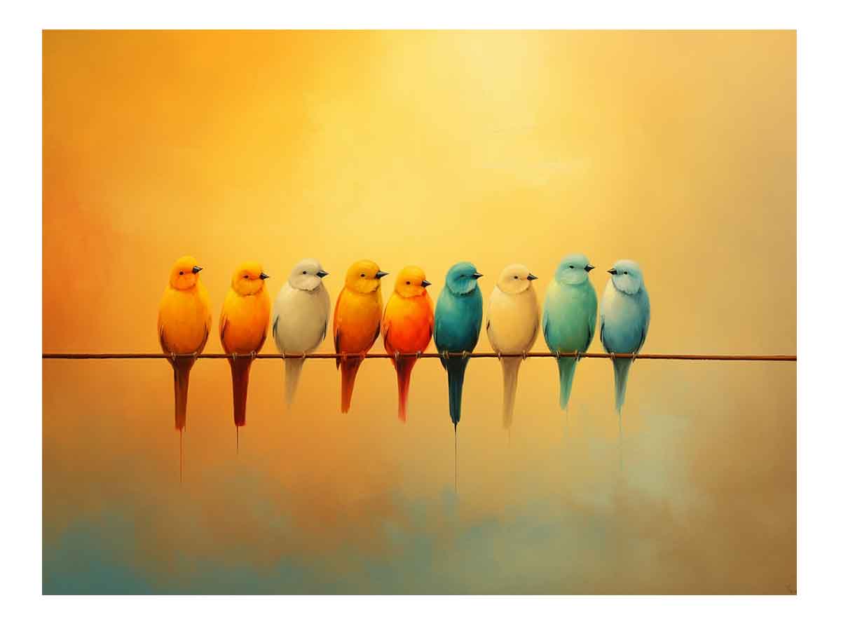 Birds  on wire Canvas Painting-0