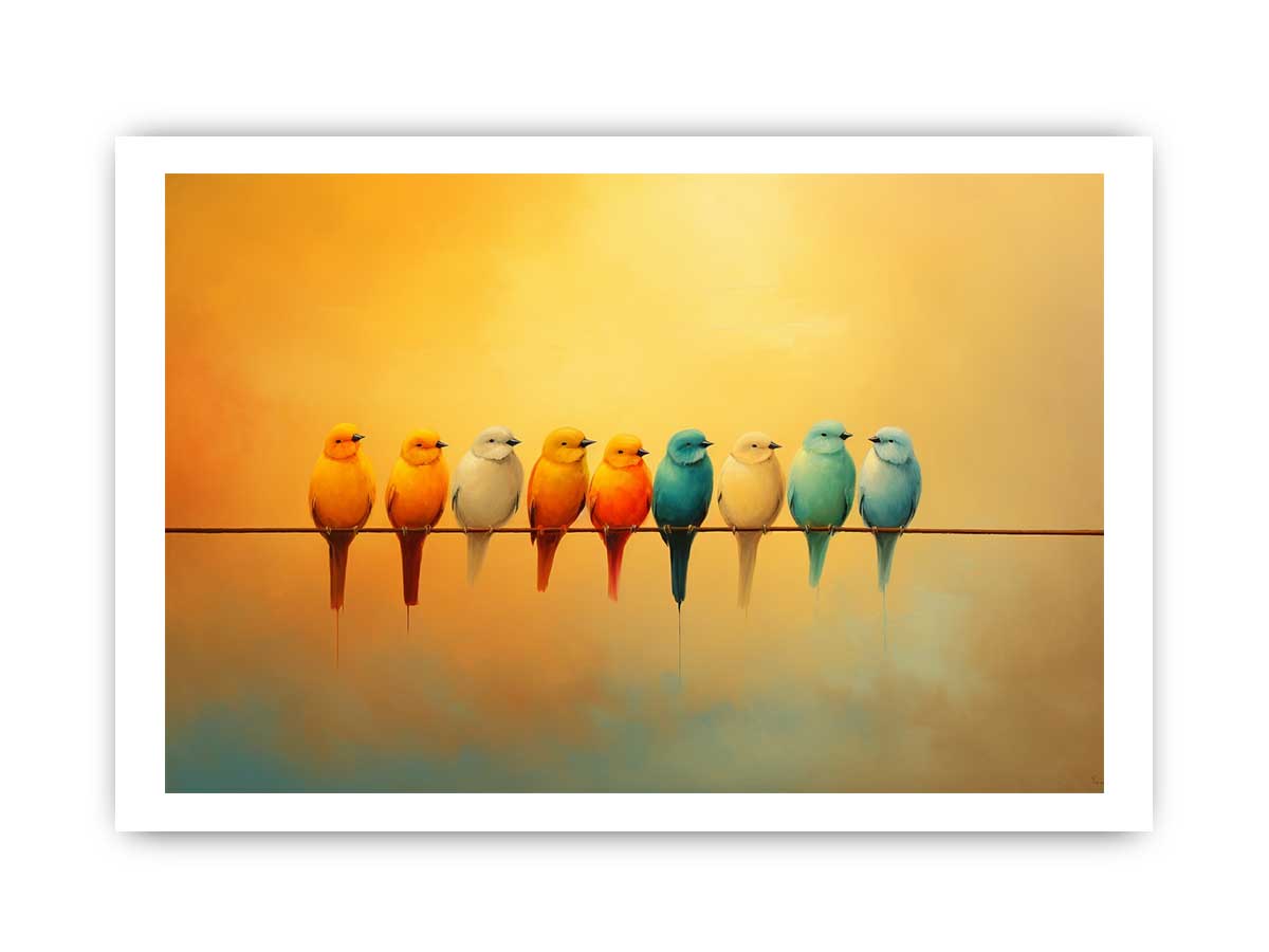 Birds  on wire Canvas Painting-8