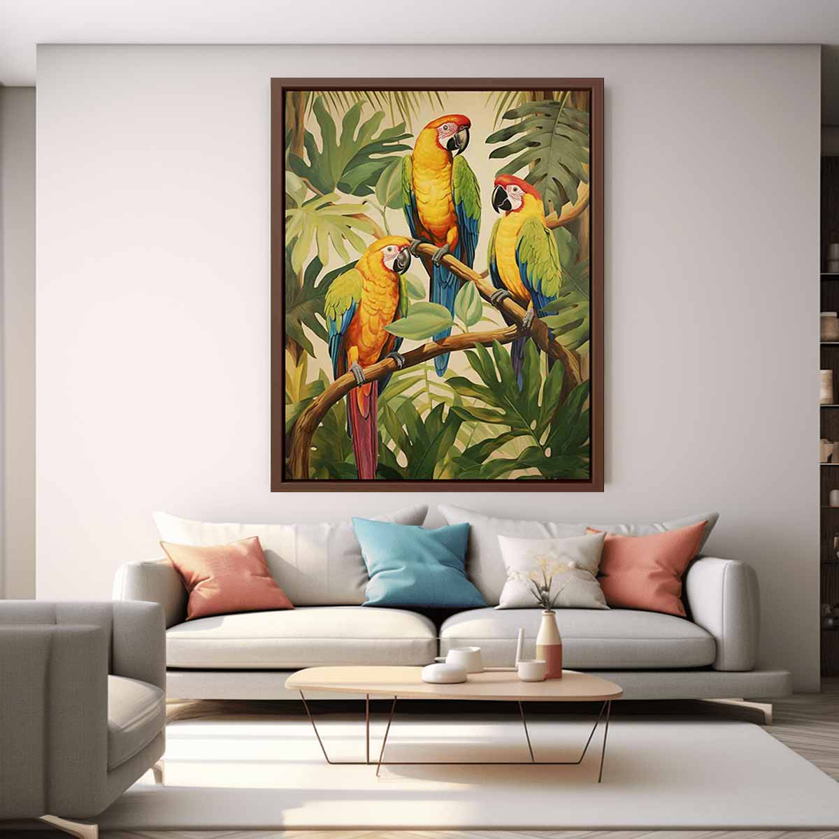 Three Parrots Wood Canvas Art Print-2