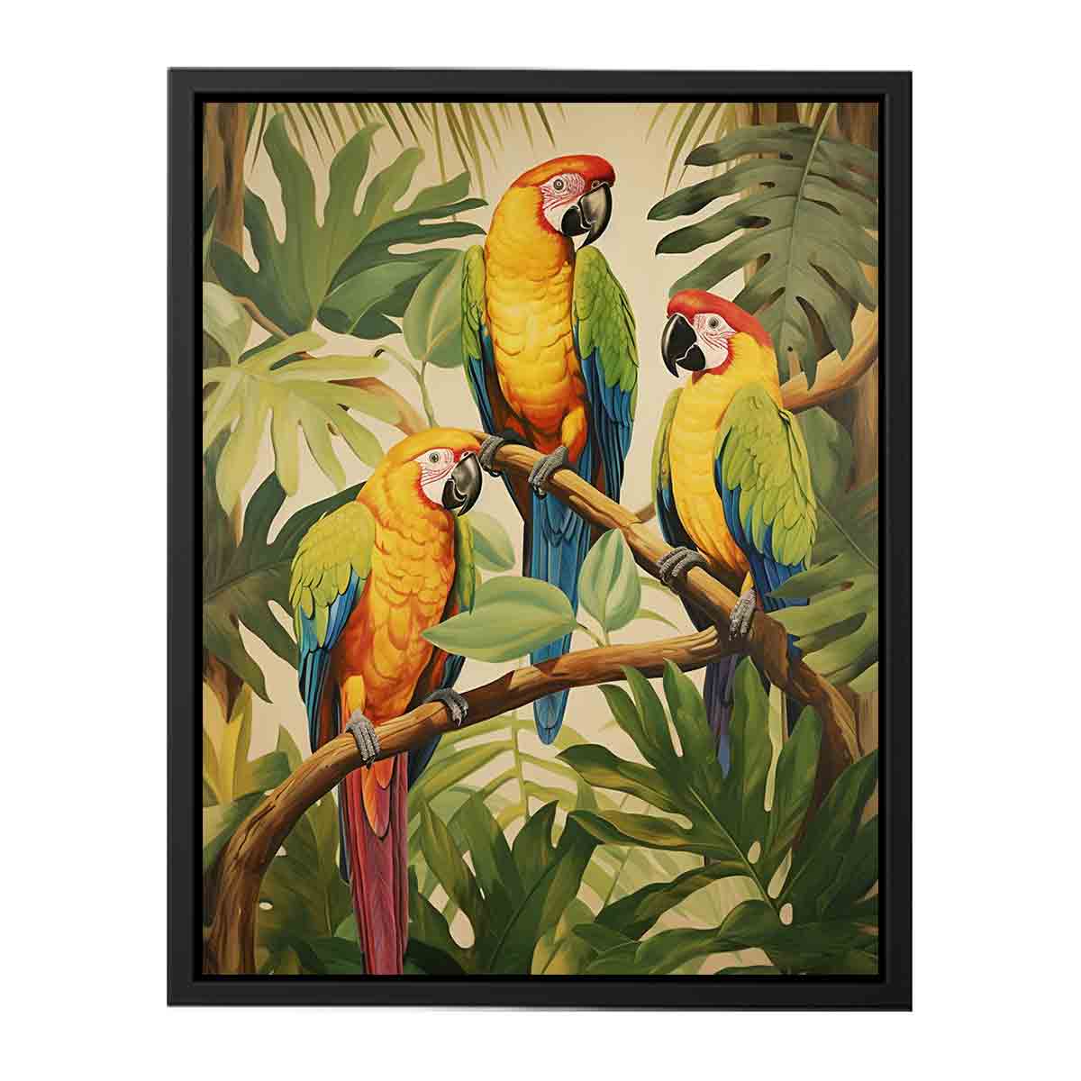 Three Parrots Wood Canvas Art Print-4