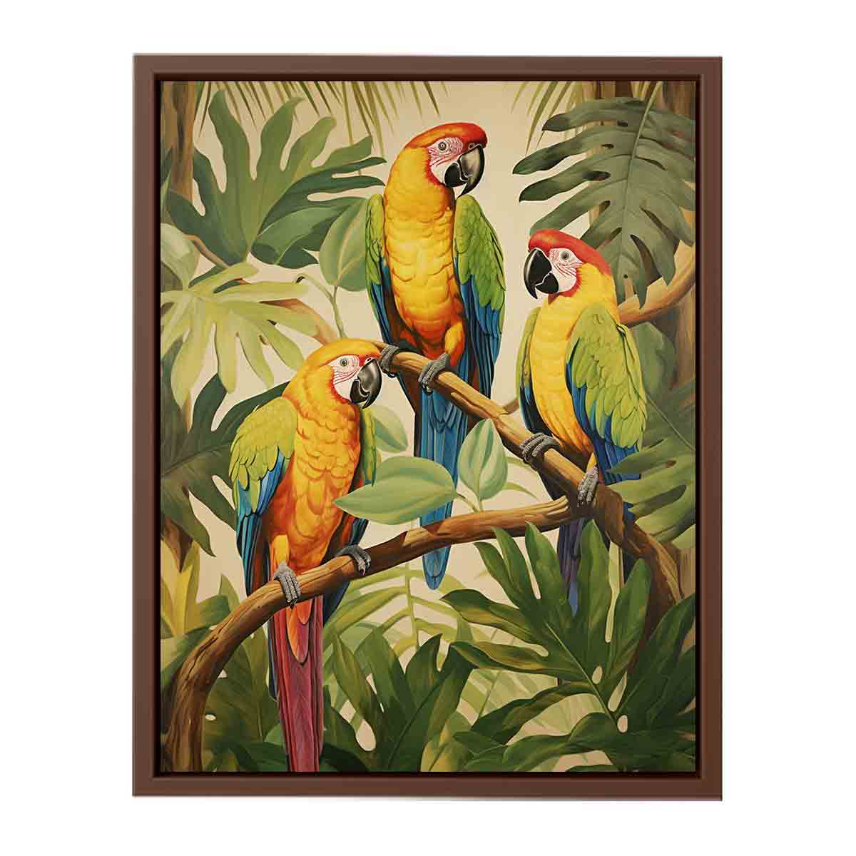 Three Parrots Wood Canvas Art Print-6